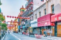 San Francisco, USA - October 16, 2021, Chinatown in San Francisco. Chinese lanterns on the street. Photo edited in pastel colors