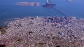 SAN FRANCISCO, USA - OCTOBER 4th, 2014: an aerial view of golden gate bridge and downtown sf, taken from a plane Royalty Free Stock Photo