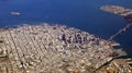 SAN FRANCISCO, USA - OCTOBER 4th, 2014: an aerial view of golden gate bridge and downtown sf, taken from a plane Royalty Free Stock Photo