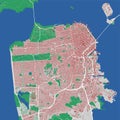 San Francisco vector map. Detailed map of San Francisco city administrative area. Cityscape panorama. Road Map with buildings,