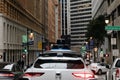 SAN FRANCISO, CALIFORNIA, USA - FEBRUARY 3, 2024: Waymo Self driving taxi car in Downtown San Francisco