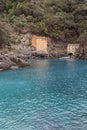 Houses near the sea at San Fruttoso monastery,  Italy. Royalty Free Stock Photo