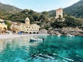 San Fruttuoso Abbey and beach, Liguria, Portofino, Italy