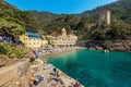 San Fruttuoso Abbey and Andrea Doria Tower - Genoa Liguria Italy Royalty Free Stock Photo