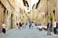 SAN GIMIGNANO, ITALY - JUNE 3, 2019: Famous medieval San Gimignano hill town with its skyline of medieval towers. Province of