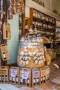 SAN GIMIGNANO, ITALY - OCTOBER 8, 2018: Shop with Tuscan wines in San Gimignano, Italy Royalty Free Stock Photo