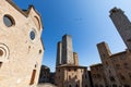 San Gimignano, Italy travel destionation. Medieval tower skyscraper, blue sky