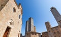 San Gimignano, Italy travel destionation. Medieval tower skyscraper, blue sky