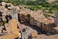 San Gimignano `medieval Manhattan`, Tuscany, Italy - View of the Old Town, towers and Piazza della Cisterna Royalty Free Stock Photo