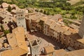 SAN GIMIGNANO `medieval Manhattan`, TUSCANY, ITALY - View of the Old Town, towers and Piazza della Cisterna Royalty Free Stock Photo