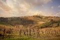 San Gimignano medieval town towers skyline and countryside landscape panorama at sunset. Siena, Tuscany, Italy. Royalty Free Stock Photo