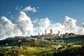 San Gimignano medieval town towers skyline and countryside landscape panorama. Tuscany, Italy, Europe. Royalty Free Stock Photo