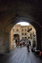 San Gimignano, 25th august: Tourists visiting Duomo Square in the Medieval San Gimignano hilltop town. Tuscany region. Italy Royalty Free Stock Photo