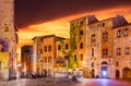 San Gimignano, Tuscany. Piazza della Cisterna in night, Italy travel landscape Royalty Free Stock Photo