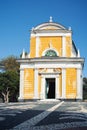 San Giorgio church, Portofino, Liguria, Italy: 09 august 2018. Facade of the church of San Giorgio and the square in front of her