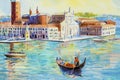 San Giorgio Maggiore island, Venice, Italy. Watercolor painting Royalty Free Stock Photo