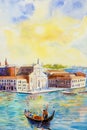 San Giorgio Maggiore island, Venice, Italy. Watercolor painting Royalty Free Stock Photo