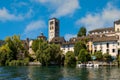 San Giulio Island as seen from Lake Orta in Piedmont, Italy. Royalty Free Stock Photo