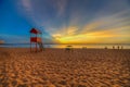 The Playa San Jose in Encarnacion in Paraguay on the river Parana at the blue hour.