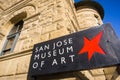 San Jose, California / USA - December 6, 2017 - San Jose Museum of Art logo in downtown San Jose, San Francisco bay, California