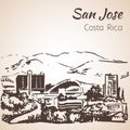 San Jose hand drawn cityscape. Costa Rica. Sketch.