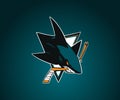 San Jose Sharks vector logo.NHL.Blue-green background with shark.