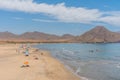 SAN JOSE, SPAIN, JUNE 21, 2019: People are enjoying a sunny day at Playa de los Genoveses beach at Cabo de gata in Spain