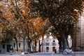 San Jose Square with its peatonal paths and big trees, is located next to the Cathedral in Pamplona, Navarra, Spain