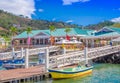 San Juan del Sur, Nicaragua - May 11, 2018: View of some boats on the pier of San Juan Del sur on the ocean coast in