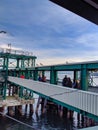 Traveling people exiting the ferry from Anacortes to San Juan Island, WA