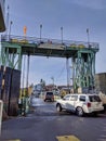 Traveling people exiting the ferry from Anacortes to San Juan Island, WA