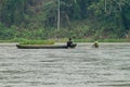 SAN JUAN, NICARAGUA - MAY 6, 2016: Fishermen with a small boat at San Juan river, Nicarag