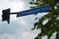 Pinaglabanan shrine street sign at traffic light in San Juan, Philippines