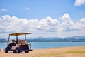 San Juan, Puerto Rico - April 02 2014: Parked empty golf cart Royalty Free Stock Photo