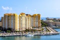 San Juan, Puerto Rico - April 02 2014: View of architecture along the coast Royalty Free Stock Photo