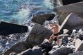 SAN JUAN, TENERIFE/SPAIN - JANUARY 18, 2015 : Man fishing in San