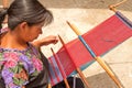 San Lorenzo ZinacantÃÂ¡n, Mexican woman weaving in a traditonal w Royalty Free Stock Photo