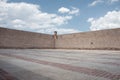 San luis potosi, san luis potosi, 23 04 08, Large prison yard would expenitentiate. With walls and stone tower with blue sky and Royalty Free Stock Photo