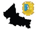San Luis Potosi map silhouette and coat of arms, emblem, national symbol.