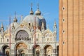 San Marco basilica facade and red bricks bell tower detail in Venice, Italy Royalty Free Stock Photo