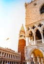 San Marco square with Campanile and Doge Palace in sunset. Royalty Free Stock Photo