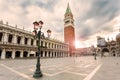 San Marco square with Campanile in sunrise. Venice, Italy. Royalty Free Stock Photo