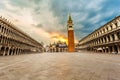 San Marco square with Campanile in sunrise. Venice, Italy. Royalty Free Stock Photo