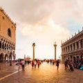 San Marco square with Doge`s Palace in sunset. Venice, Italy. Royalty Free Stock Photo