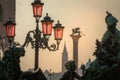 San Marco Square, with lion column, campanile and street light, Venice, Italy Royalty Free Stock Photo