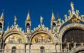 San Marco or St Mark`s Basilica closeup, Venice, Italy. It is top landmark in Venice. Beautiful cathedral exterior, detail of Royalty Free Stock Photo