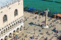 San Marco or St Mark`s Square in summer, Venice, Italy. Doge`s Palace and embankment Royalty Free Stock Photo