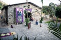 Iglesia de San Marcos during mass for good Friday at Semana Santa, Easter, with alfombra, San Marcos de Laguna, Lago de Atitlan,