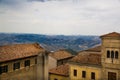 San Marino. Beautiful view to the mountains behind houses with o
