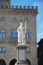 San Marino. City Hall and statue of Liberty in central square Royalty Free Stock Photo